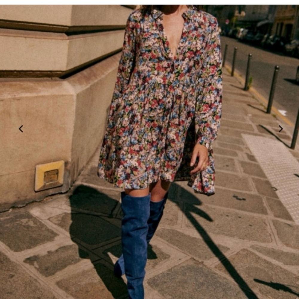 Sezane Multicolor Floral Long Sleeve Dress